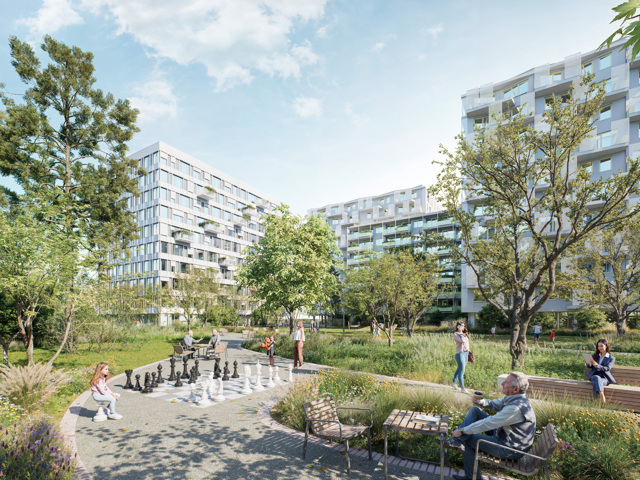 Visualisierung – so soll das neue Stadtquartier AM KEMPELENPARK zukünftig aussehen, © Flenreisz